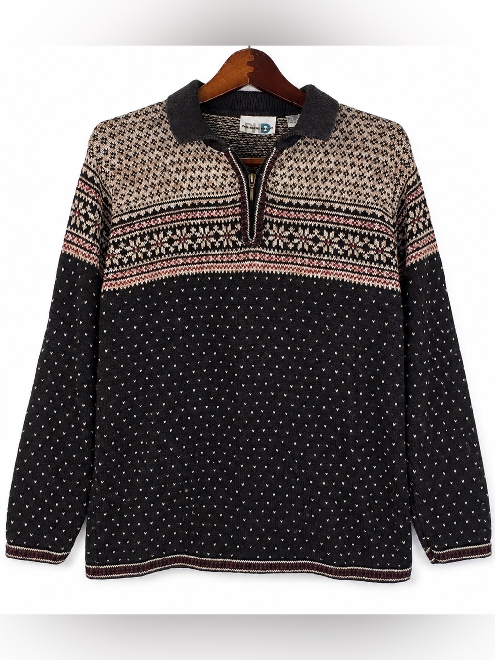 Vintage Paul Harris Design Fair Isle Quarter Zip Ramie Cotton Sweater M